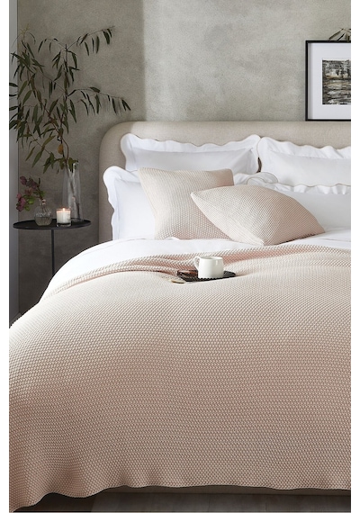 The White Company Lyra Throw, Yumuşak Pamuk Örgü Battaniye, 140 X 200 Cm Polyester Battaniye Bej Tek Ebat