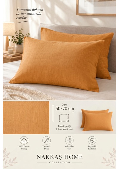Nakkaş Home Collection 2'li Pamuklu Fermuarlı Yastık Kılıfı Seti - 50x70 Cm Düz Renk Yastık Kılıfı Sarı - Turuncu Nakkaş Home Collection 2'li Pamuklu Fermuarlı Yastık Kılıfı Seti - 50x70 Cm Düz Renk Yastık Kılıfı Sarı - Turuncu