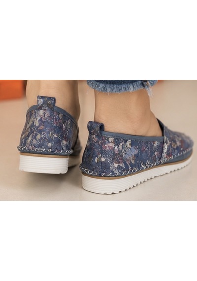 N Napa Shoe Np.108.fç.mavi Sneaker Napa Shoe Kadın Hakiki Deri Günlük Comfort Ayakkabı Mavi Çiçek Desenli