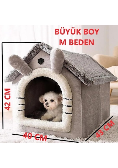 Tineke Klasik Model Kedi Evi Yumuşak Kedi Yatağı Derin Uyku Ve Kış Evi Çıkarılabilir Minder Gri Gri, Beden M