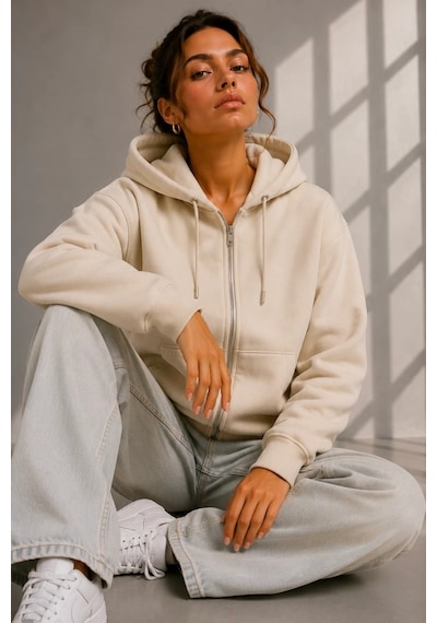 Bb Butik Basic Kadın Oversize Fermuarlı Kapüşonlu Sweatshirt Üç İplik Sweatshirt Hırka My3535 Ekru Bb Butik Basic Kadın Oversize Fermuarlı Kapüşonlu Sweatshirt Üç İplik Sweatshirt Hırka My3535 Ekru