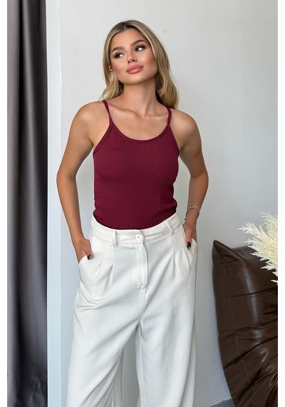 Jee Lee Kadın Askılı Kaplı Çıtçıtlı Body Bordo - 5070