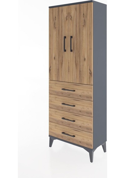 Arges Dolap 3 Raflı 4 Çekmeceli 2 Kapaklı 60x30x163 Antrasit-çam Antrasit