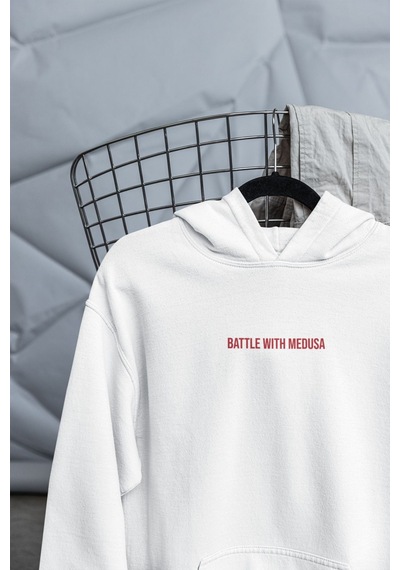 Macklin Unisex Kadın Erkek Battle With Medusa Ön Arka Baskılı Özel Tasarım Baskılı Kapşonlu Sweatshirt Beyaz Mck1532 Beyaz