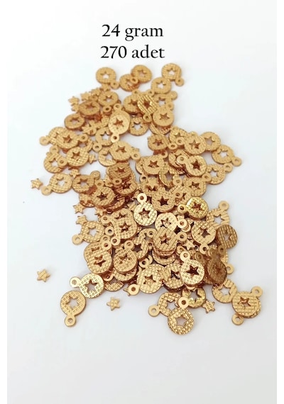Oya Abiye Bileklik Kolye Pleksi Metalik Plastik Pul Altın Renk 24 Gram 270 Adet - Bnc537