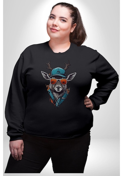 Güneş Gözlüğü Savaşcı Geyik Unisex Siyah Baskılı Sweatshirt Siyah