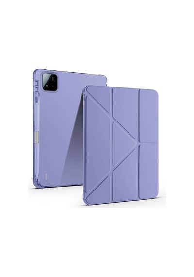 Mi Pad 7 2024 2410crp4cg Uyumlu Kalem Bölmeli Dönebilen Üçgen Standlı Tri Folding Tablet Kılıfı - Mor - T38567