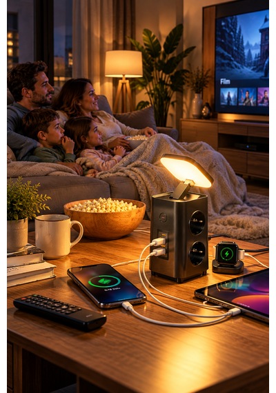 Çoklu Akım Korumalı Masaüstü Priz 4 Priz, 2 Usb-c + Usb-a, Pd 20w & Qc 18w Hızlı Şarj, 3680w, Led Aydınlatmalı 1.9 M