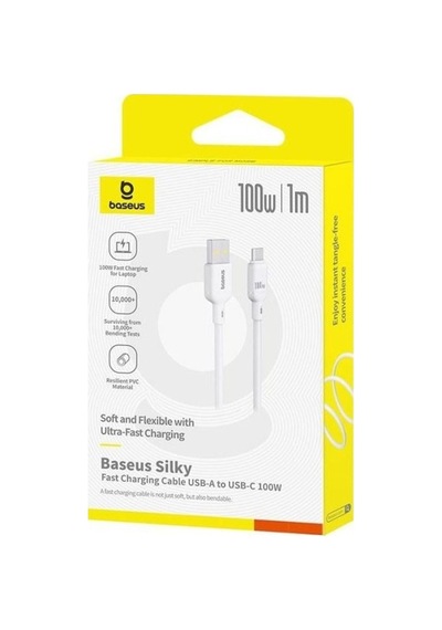 Baseus Silky Series Usb To Type-c 100w Hızlı Şarj Kablosu 1m - Beyaz