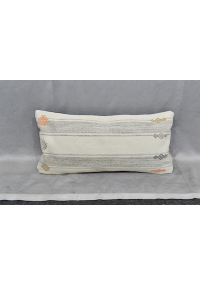 Zehra Abla Halı Yeni El Dokuma Dekoratif Lumbar Kilim Kırlent Yastık Kılıfı 6609 Çok Renkli