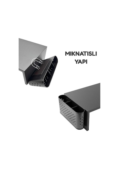 Temel Siyah Çift Monitör Yükseltici Stand Çekmeceli Masaüstü Organizer 9216