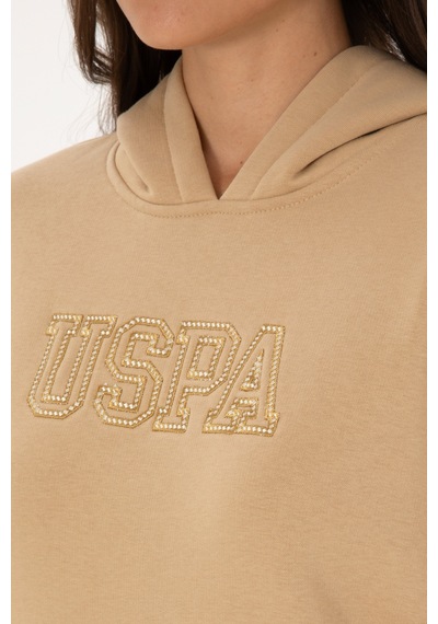 U.S. Polo Assn. Kadın Kum Şardonlu Kapüşonlu Basic Sweatshirt 50313566-VR085