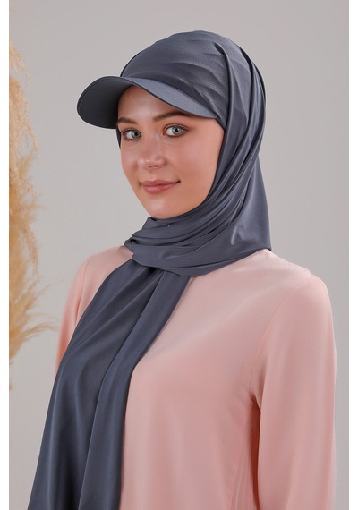 Melodi Scarf Kadın Tesettür Şapkalı Pratik Boneli Hazır Şal Koyu Gri Antrasit Koyu Gri