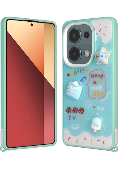 Kilifone - Poco M6 Pro 4g Uyumlu Kılıf Parlayan Simli Kabartma Figürlü Cevze Kapak - Yeşil - T32079