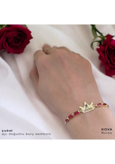 Kova Burçları İçin 14 Ayar Altın Plakalı Kırmızı Taş Desenli Taç Motifli Hediye Bileklik-496burç Kova Kova Burçları İçin 14 Ayar Altın Plakalı Kırmızı Taş Desenli Taç Motifli Hediye Bileklik-496burç Kova