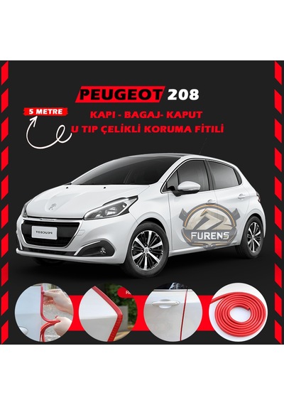 Peugeot 208 Oto Araç Kapı Koruma Fitili 5 Metre Parlak Kırmızı Renk