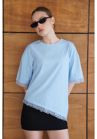 Verymoda Dantel Detaylı Tişört D2956 Mavi