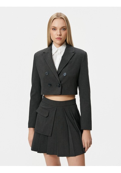 Koton Crop Blazer Ceket Kruvaze Düğmeli Antrasit Melange 4sak50031uw 4SAK50031UWAN9 Antrasit Koton Crop Blazer Ceket Kruvaze Düğmeli Antrasit Melange 4sak50031uw 4SAK50031UWAN9 Antrasit