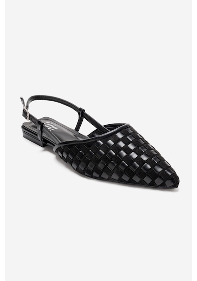 Luvishoes Chanda Siyah Örgü Detaylı Sivri Burun Kadın Sandalet Siyah