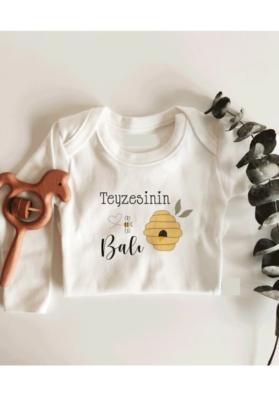 İmaj Tuğbababy Teyzesinin Balı Uzun Kol Çıtçıtlı Organik Bebek Body Beyaz