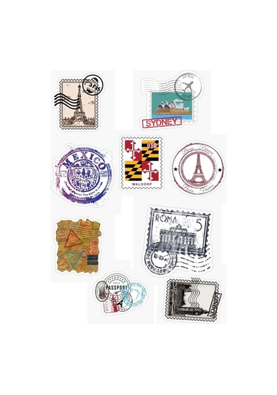 Pul Tasarımlı Vintage Dünya Şehirleri Temalı Sticker Seti