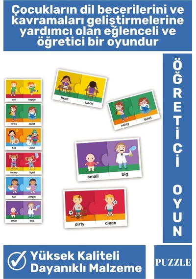 Preschool Öğretici Dil Bilgisi Zeka Geliştirici Okul Öncesi İngilizce Zıt Kelimeler Puzzle-opposite