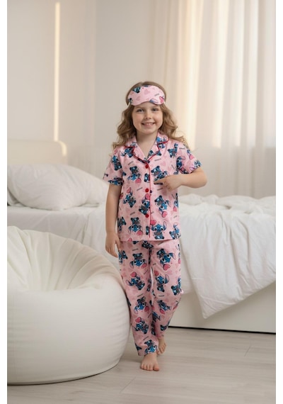 Lillypicca Pembe Soft Karakter Desenli Bambu Önden Düğmeli Göz Bantlı Kısa Kol Pijama Takımı 1001 Lillypicca Pembe Soft Karakter Desenli Bambu Önden Düğmeli Göz Bantlı Kısa Kol Pijama Takımı 1001