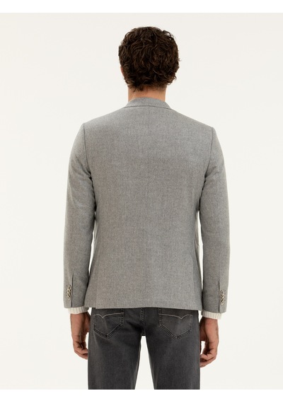 Cacharel Gri Slim Fit Kaşmir Ceket