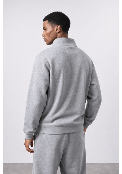 Erkek Respire Basic Half Zip Oversize Sweatshirt Gri Melanj