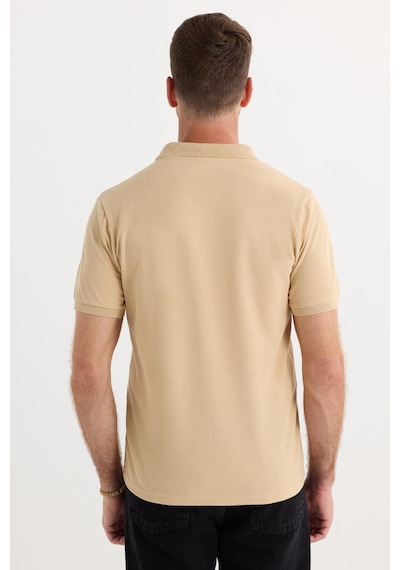 Tudors Erkek Slim Fit Dar Kesim Pamuklu Yumuşak Dokulu Serin Tutan Kumaş Düz Pike Kum Beji Polo Yaka Tişört-33706 Bej