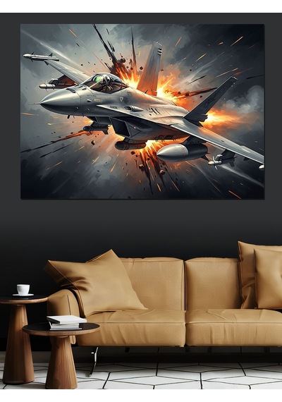 Ahşap Tablo Savaşan Modern Jet Uçağı