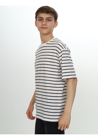 Toontoy Kids Toontoy Unisex Çocuk Çizgili Tişört Beyaz