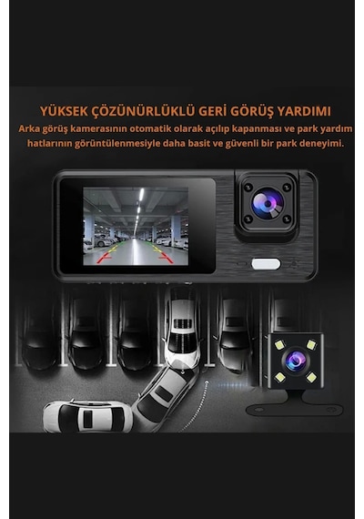 Wifi 1080p Araç İçi 3 Kameralı Lcd Ekranlı Gece Görüşlü , G-sensör , Geri Görüş Kamera