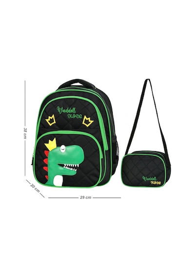 Waddell Siyah Yeşil Dinazor Baskılı İlkokul Çantası - Waddell Bag