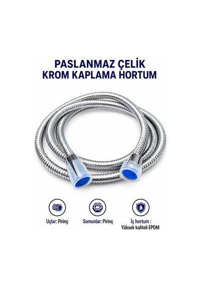 Premium Paslanmaz Çelik Krom Duş Hortumu Pirinç Uçlu Epdm İç Hortum