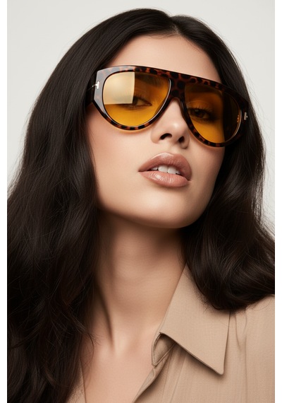 Retro Turuncu Lens Leopar Desen Gözlük Leopar - Siyah