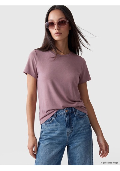 Lcw Everyday Pembe Bisiklet Yaka Soft Touch Kadın Tişört