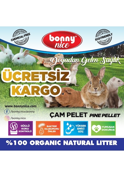 Bonny Nice Organik Çam Pelet Hamster Altlığı 10 Kg 17 L x 2 Paket