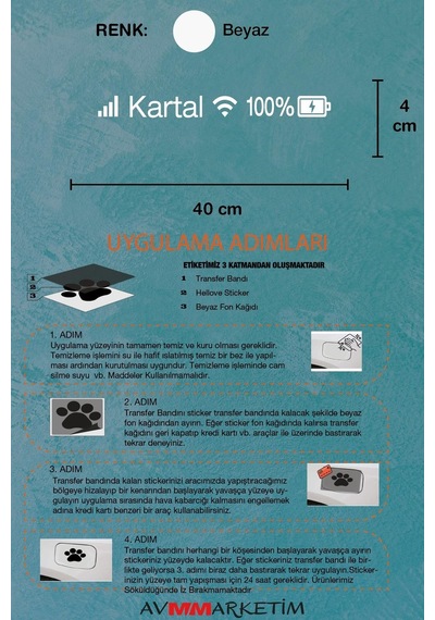 Tofaş Kartal Sticker Telefon Şarj Wifi Batarya Şebeke Cam Oto Sticker 40x4cm Beyaz Uyumlu