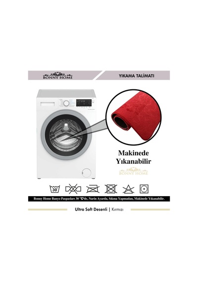 Ultrasoft Desenli Kırmızı 3 Lü Banyo Paspası Halısı Seti Kaymaz T Kırmızı