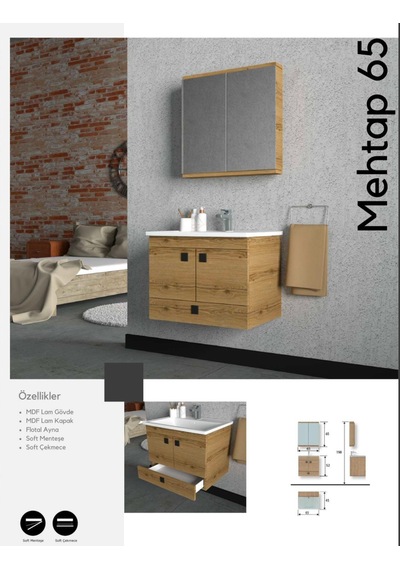 Evros Mehtap Banyo Dolabı 65 Cm Ceviz