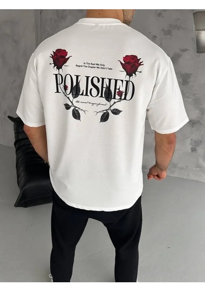 Modi Unisex Bisiklet Yaka Baskılı Oversize T-shirt - Beyaz - Mymg180521