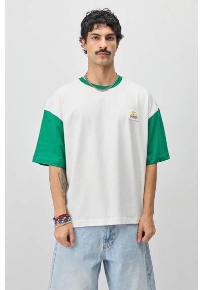 Vamos Oversize Baskılı Tişört V70-208 Yeşil