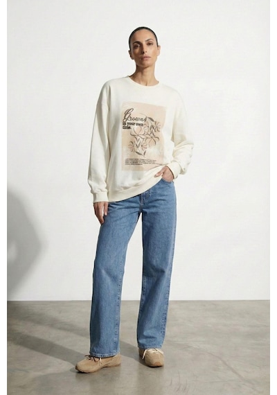 Quzu 26yswt01737 Baskı Detaylı Kadın Sweatshirt Ekru