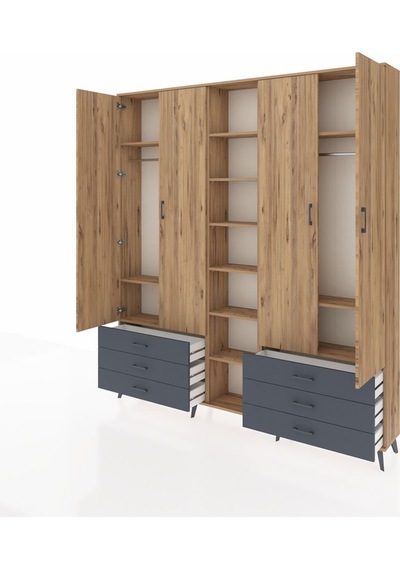 Arges Dolap 13 Raflı 6 Çekmeceli 2 Askılı 220x30x243 Çam-çam/antrasit Atlas Çam/antrasıt Arges Dolap 13 Raflı 6 Çekmeceli 2 Askılı 220x30x243 Çam-çam/antrasit Atlas Çam/antrasıt