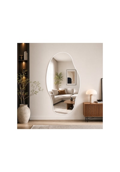 Ant Home Asimetrik Ayna Çerçeveli Ayna Duvar Aynası Konsol Aynası Banyo Aynası Çerçeveli Ayna Beyaz