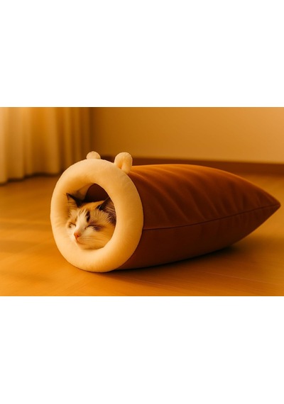 Ayrex Kedi Mağarası 45 50 Cm Yumuşak Peluş Kedi Uyku Tüneli, Kapalı Güvenli Kedi Yatağı, Yıkanabilir, Sı