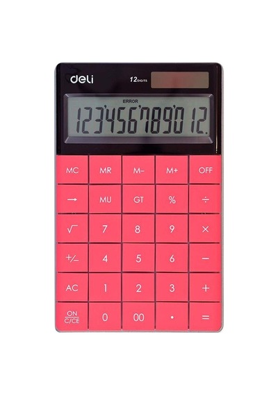 Deli Hesap Makinesi 12 Digit Kırmızı 124-Pembe