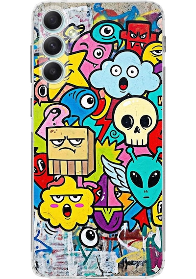 Samsung Galaxy A34 İle Uyumlu Grafiti Doodle Tasarımlı Şeffaf Silikon Kılıf Şeffaf