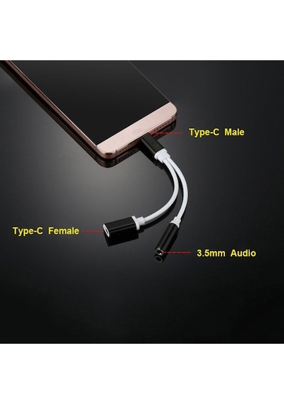 Type-C Usb C 2In1 Şarj + Kulaklık Dönüştürücü 3.5 Mm Jack Adaptör